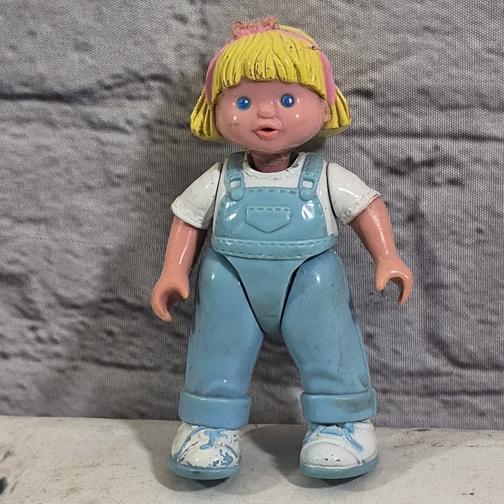 Fisher Price Dream Dollhouse Pony and Stable Girl Blond Blue Overalls 1993